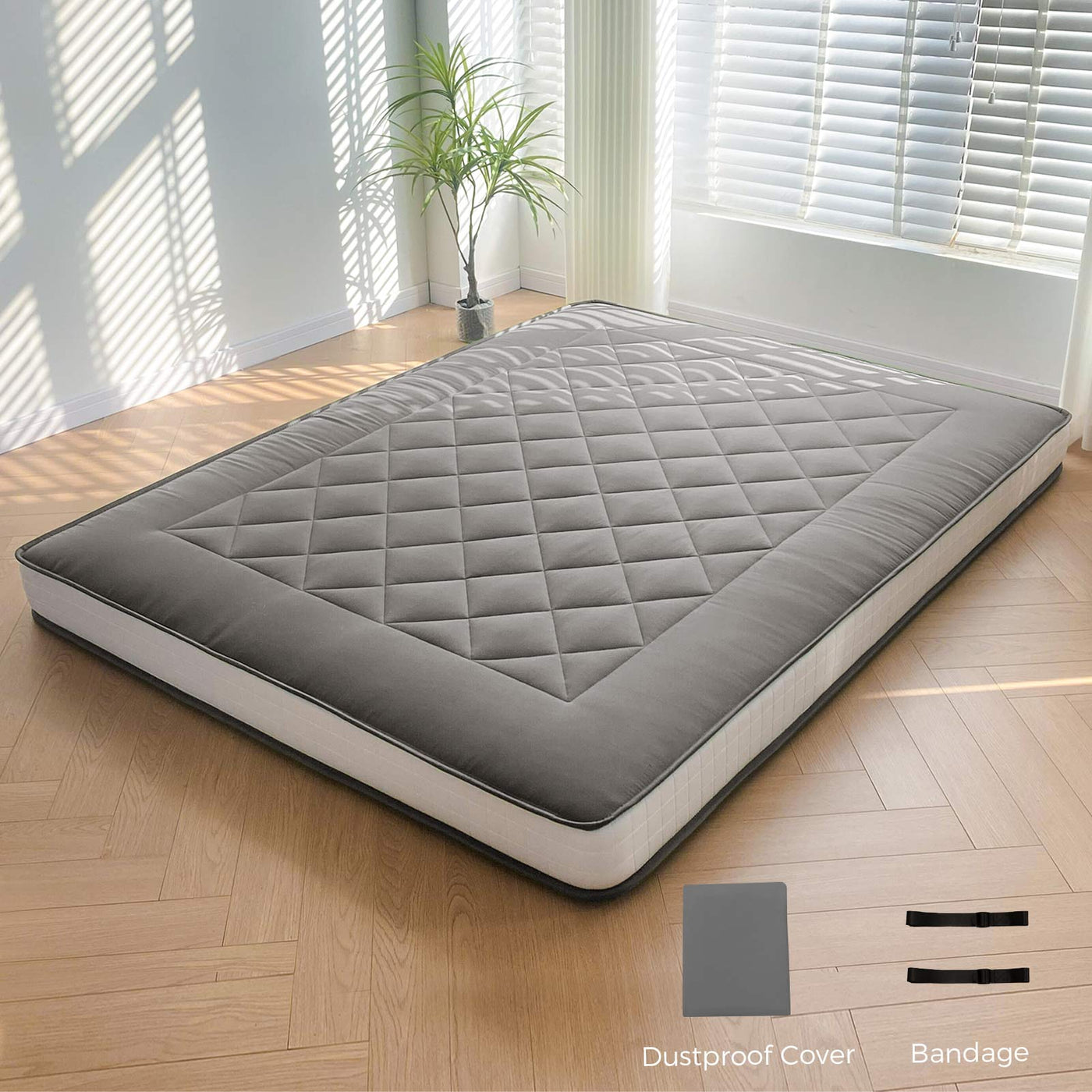 MAXYOYO 6" Extra Thick Japanese Futon Mattress, Stylish Diamond Quilting Floor Bed For Bedroom, Dark Grey