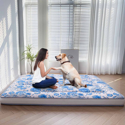 MAXYOYO 4" Extra Thick Japanese Futon Bed, Little Fresh Blue Flower Pattern Floor Mattress for Home