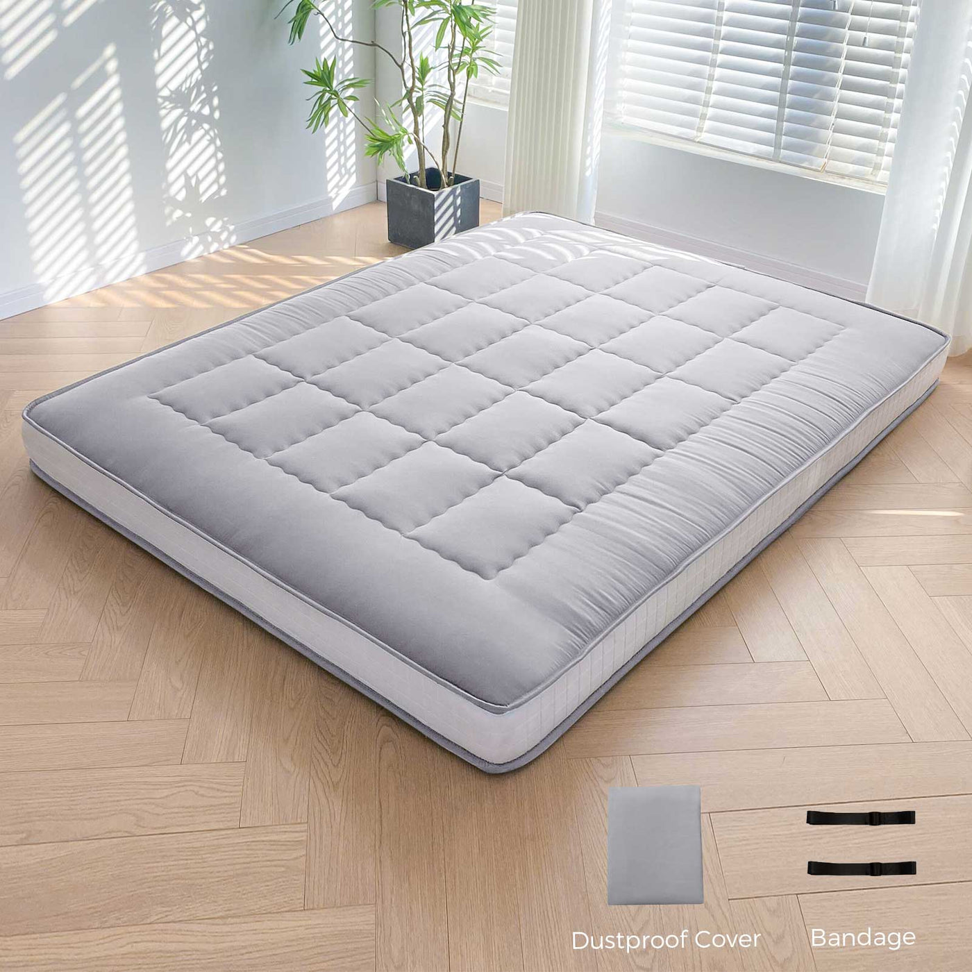 MAXYOYO 6" Extra Thick Japanese Futon Mattress with Rectangle Quilted, Stylish Floor Bed For Family, Grey