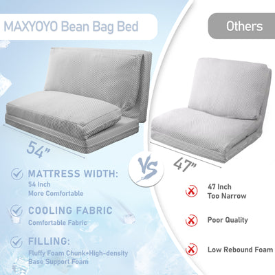 MAXYOYO Cooling Bean Bag Folding Sofa Bed, Floor Mattress for Hot Sleepers with Cooling Washable Cover, Grey