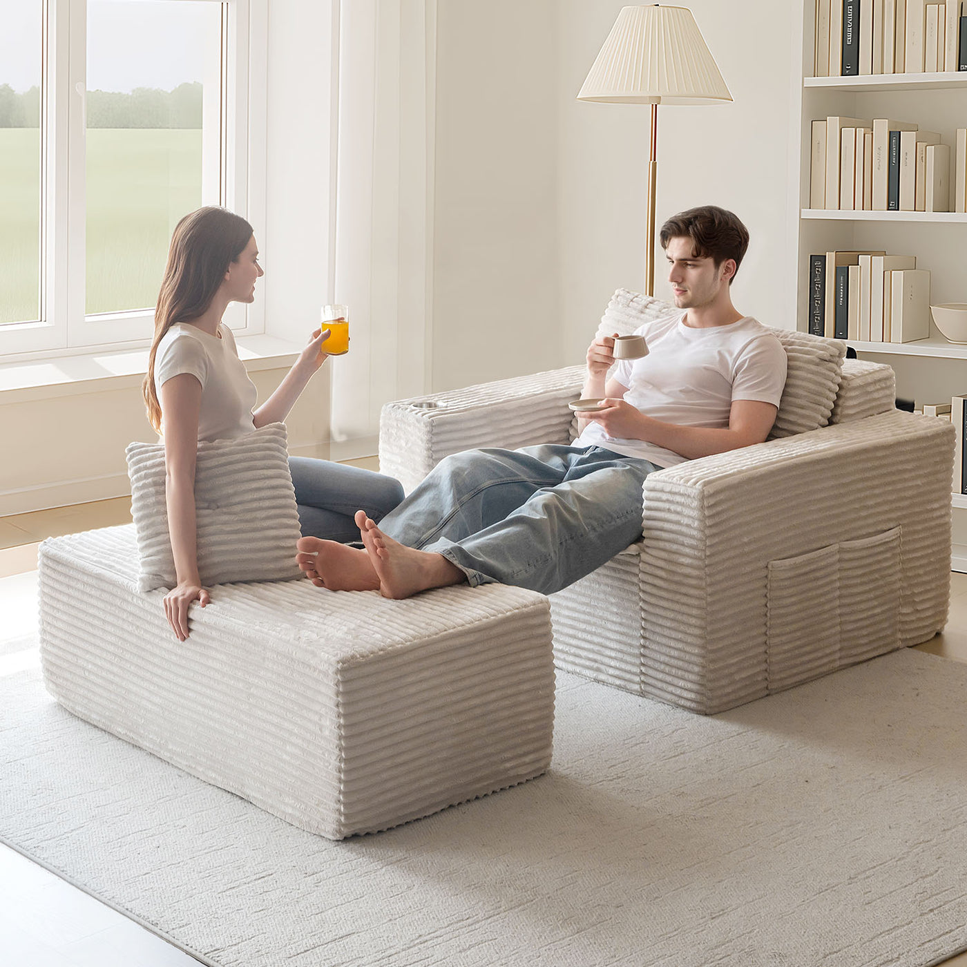 MAXYOYO 65"x49" Chaise Lounge Chair - Modular Lounge Sleeper Sofa with Pillows for Living Room Bedroom, Grey