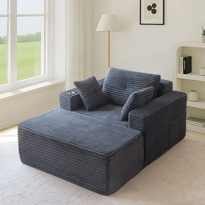 MAXYOYO 65"x49'' Chaise Lounge Sofa - Oversized Chaise Lounge Chair Cozy Cloud Couch with 3 Pillows, Dark Grey