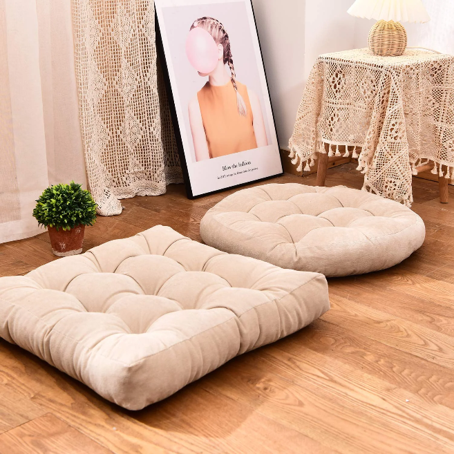 MAXYOYO Floor Pillow, Meditation Cushion for Yoga Living Room Sofa Balcony Outdoor, Beige, 22x22 Inch