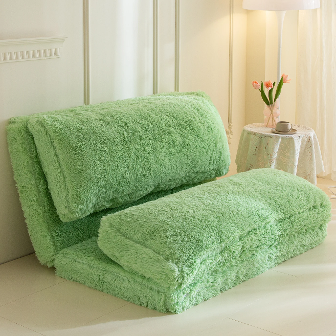 MAXYOYO Bean Bag Folding Floor Sofa Bed, Faux Fur Foam Filling Wall Couch Sleeper Chairs, Green