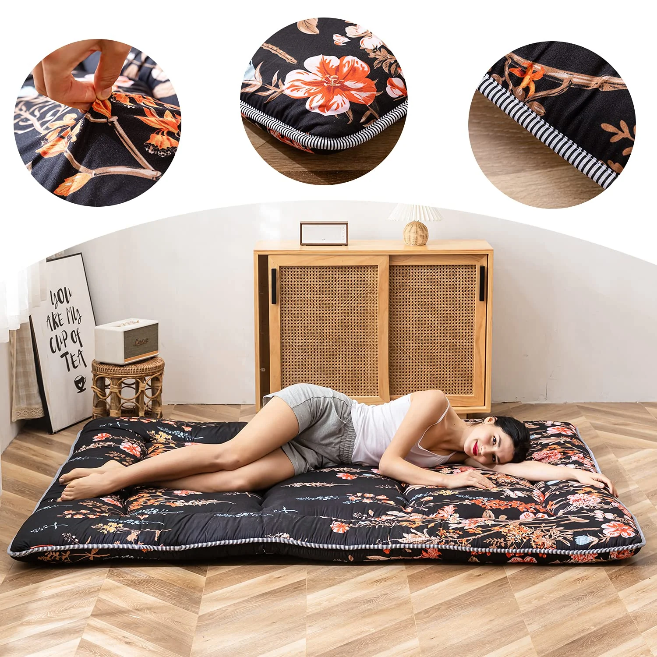 MAXYOYO Floor Mattress, Black Floral Printed Japanese Futon