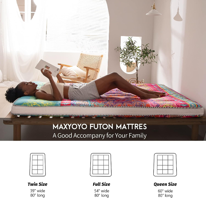 MAXYOYO Bohemian Retro Japanese Floor Mattress, Portable Roll up Camping Mattress