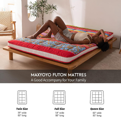MAXYOYO Bohemian Retro Floor Mattress, Padded Vintage Floral Futon Mattress Quilted Bed Mattress