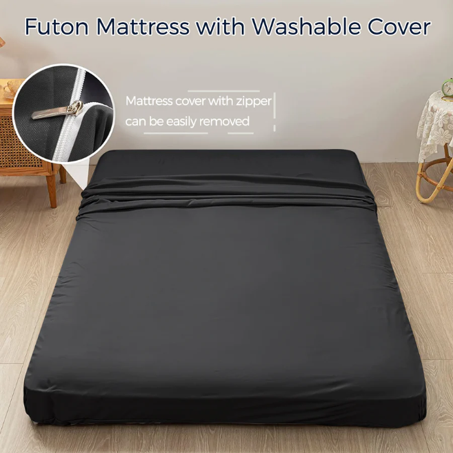 MAXYOYO 6" Extra Thick Floor Futon Mattress, Wave Quilted, Black