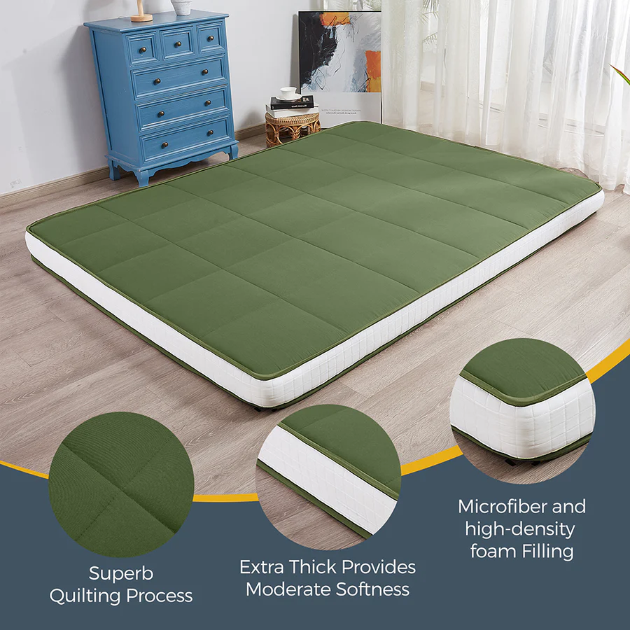 Mjkone Folding Tatami Mat Japanese Floor Mattress - Full / Green