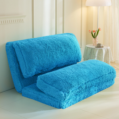 MAXYOYO Bean Bag Folding Floor Sofa Bed, Faux Fur Foam Filling Wall Couch Sleeper Chairs, Blue