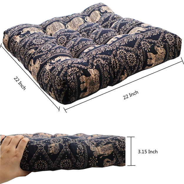 MAXYOYO Meditation Cushion, Elephant Pattern Floor Pillow, 22x22 Inch
