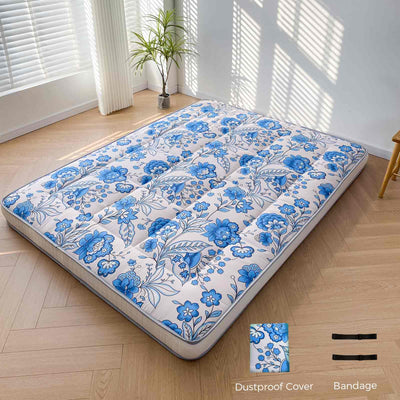 MAXYOYO 4" Extra Thick Japanese Futon Bed, Little Fresh Blue Flower Pattern Floor Mattress for Home