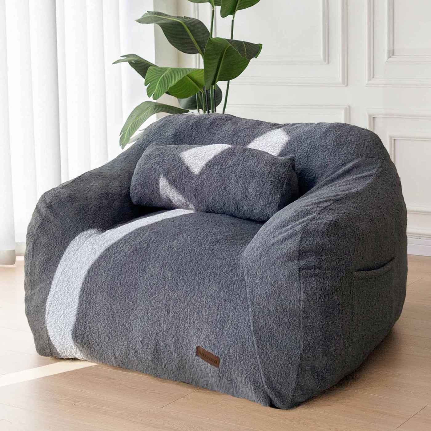 MAXYOYO Giant Bean Bag Chair with Pillow, Fuzzy Comfy Large Bean Bag Chair Couch for Reading and Gaming, Dusty Blue