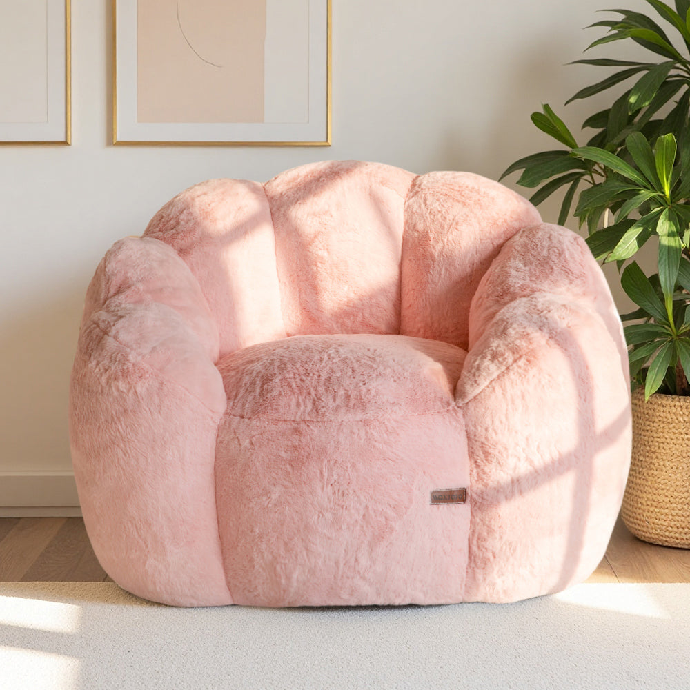 MAXYOYO Bean Bag Chair, Floral Shape Ultra Soft Faux Fur Petal Back Sofa for Adults, Single Size (Pink)