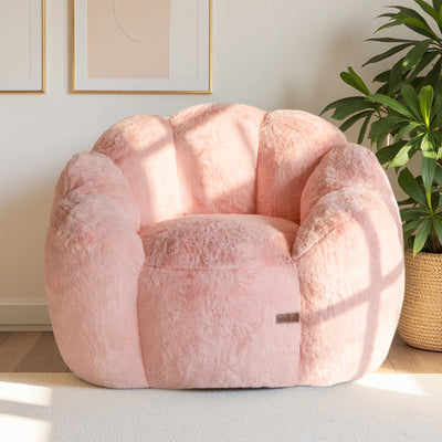 MAXYOYO Bean Bag Chair, Floral Shape Ultra Soft Faux Fur Petal Back Sofa for Adults, Single Size (Pink)