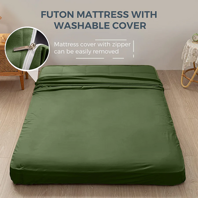 MAXYOYO 4" Square Japanese Floor Futon Mattress, Topper Mattress Pad, Green