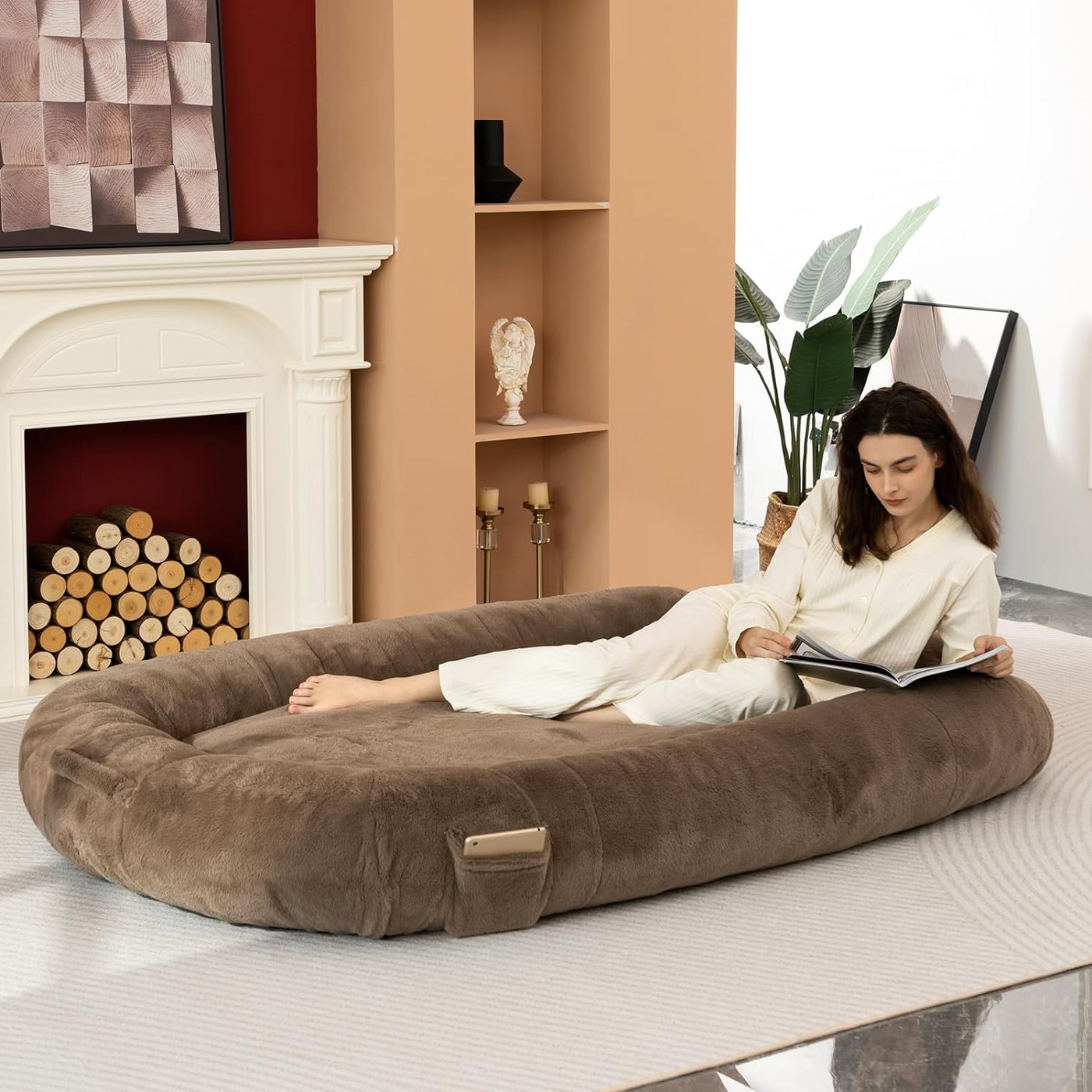 MAXYOYO Human Dog Bed, Faux Fur Giant Bean Bag Bed for Humans and Pets, Coffee