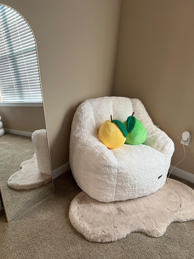 MAXYOYO Bean Bag Chair - Faux Fur Bean Bag Couch with High Backrest, Beige