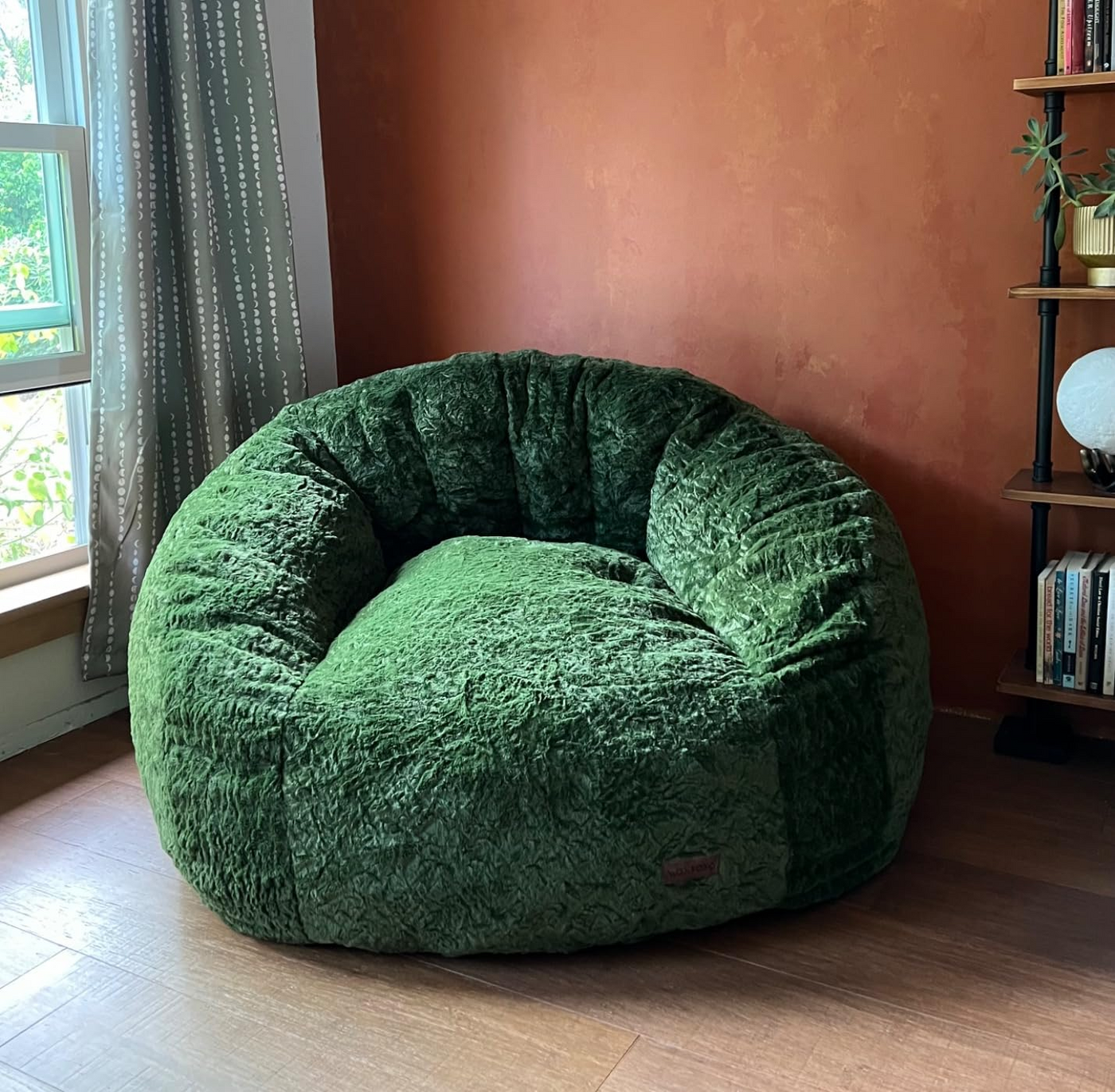 MAXYOYO Giant Bean Bag Chair - Faux Fur Oversized Shell Design for Reading (Green)