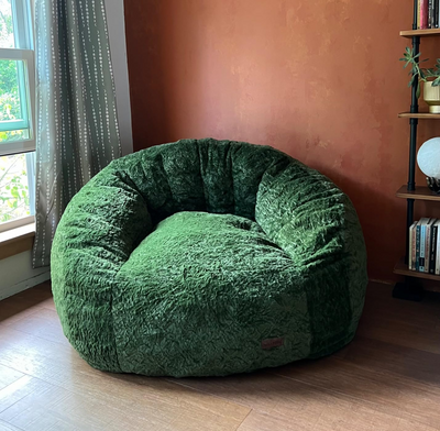 MAXYOYO Giant Bean Bag Chair - Faux Fur Oversized Shell Design for Reading (Green)