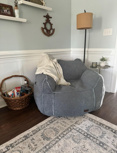 MAXYOYO Giant Bean Bag Chair for Adults, Large Fluffy Bean Bag Couch for Living Room with Decorative Edges, Grey