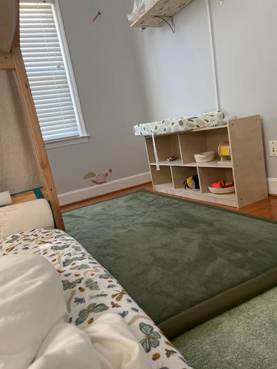 MAXYOYO Baby Play Mat, Coral Velvet Area Rug Thick Japanese foam Mat with Non-Slip Backing, Olive Green