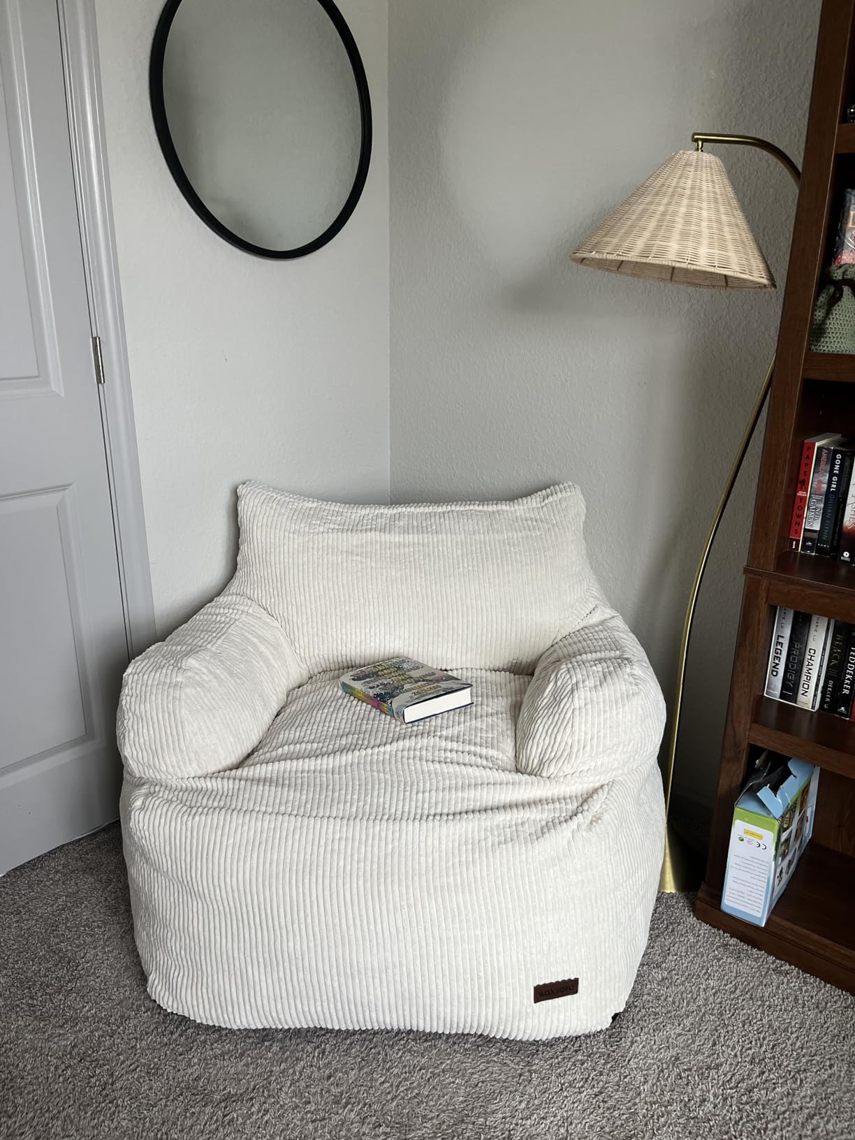 MAXYOYO Giant Bean Bag Chair, Stuffed Bean Bag Couch for Living Room, Beige