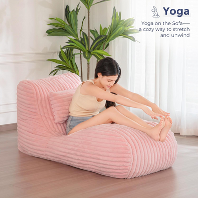 MAXYOYO Chaise Lounge with Pillow, Ergonomic Chaise Lounge Chair Indoor, Soft Fabric Velvet Floor Sofa, Fainting Couch for Bedroom Living Room, Pink