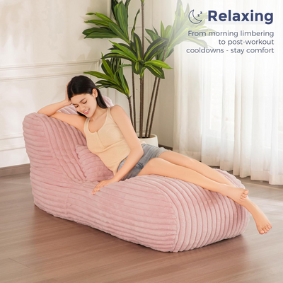MAXYOYO Chaise Lounge with Pillow, Ergonomic Chaise Lounge Chair Indoor, Soft Fabric Velvet Floor Sofa, Fainting Couch for Bedroom Living Room, Pink