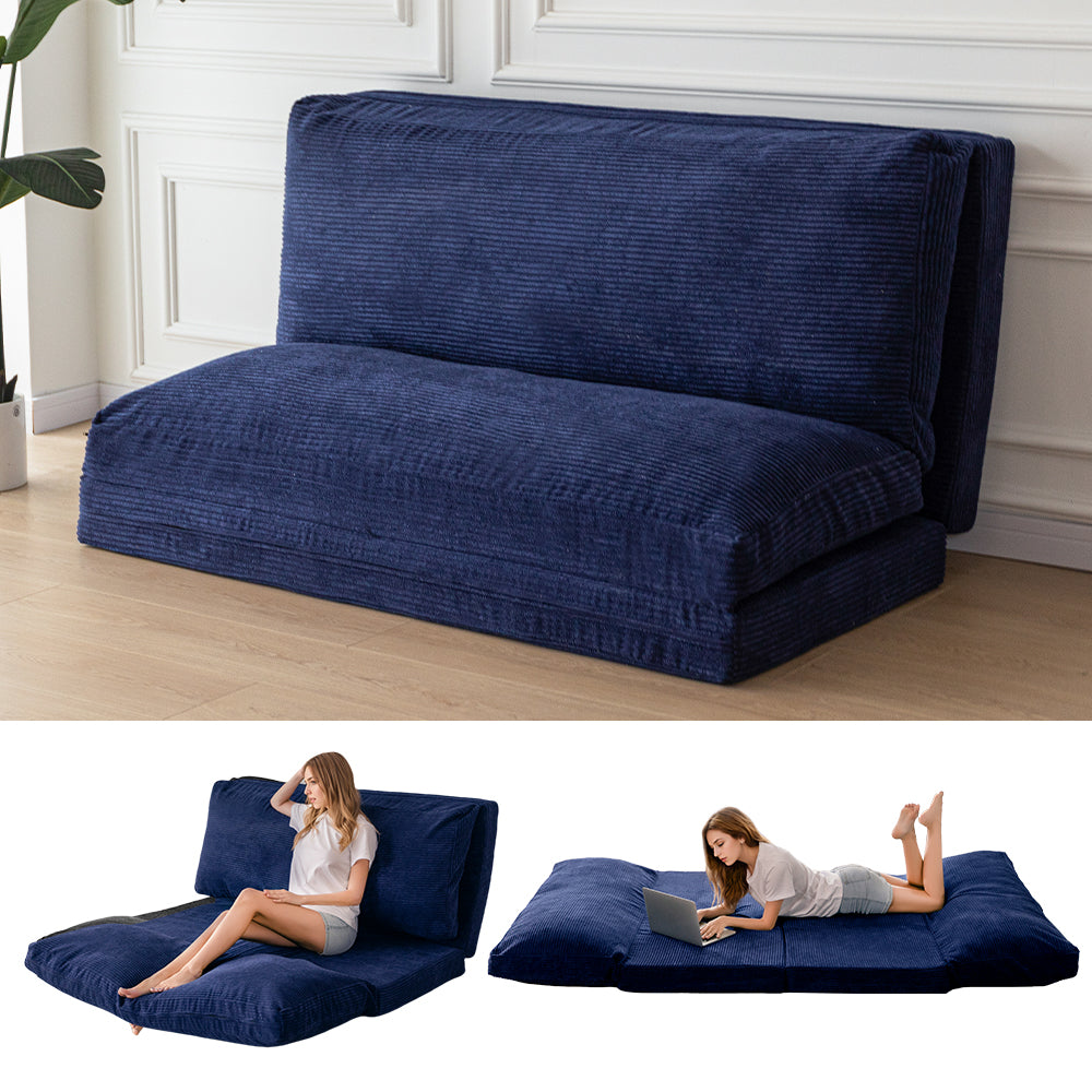MAXYOYO Bean Bag Folding Sofa Bed - Corduroy Washable Cover, Navy