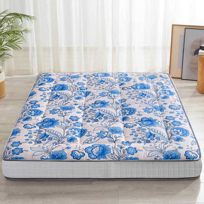 MAXYOYO 4" Extra Thick Japanese Futon Bed, Little Fresh Blue Flower Pattern Floor Mattress for Home