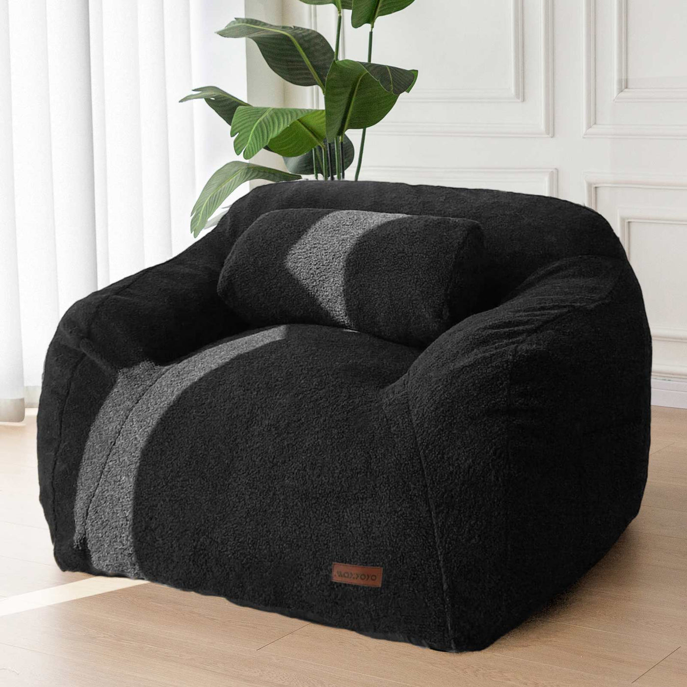 MAXYOYO Giant Bean Bag Chair with Pillow, Fuzzy Comfy Large Bean Bag Chair Couch for Reading and Gaming, Black