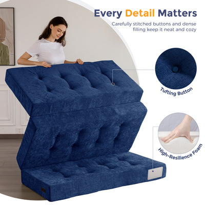 MAXYOYO Tri-Fold Mattress, 6 Inch Tufted Folding Mattress with Chenille Fabric, Portable Queen Size Floor Guest Mat for Adults, Foldable Topper for Camping