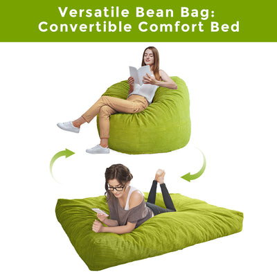MAXYOYO Convertible Bean Bag Bed, Corduroy Bean Bag Sleeper, 4ft, Green