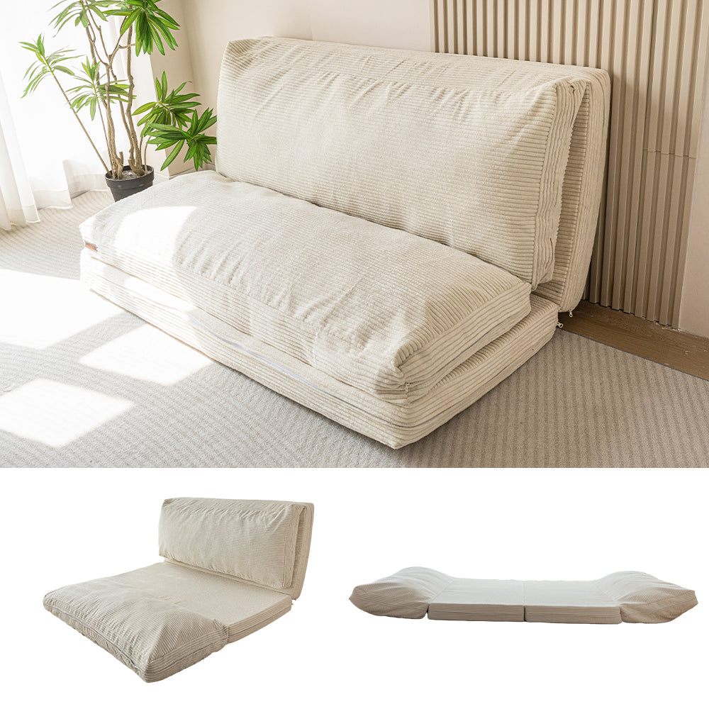 MAXYOYO Bean Bag Sofa Bed - Corduroy Foldable Sofa Bed, Washable, Beige