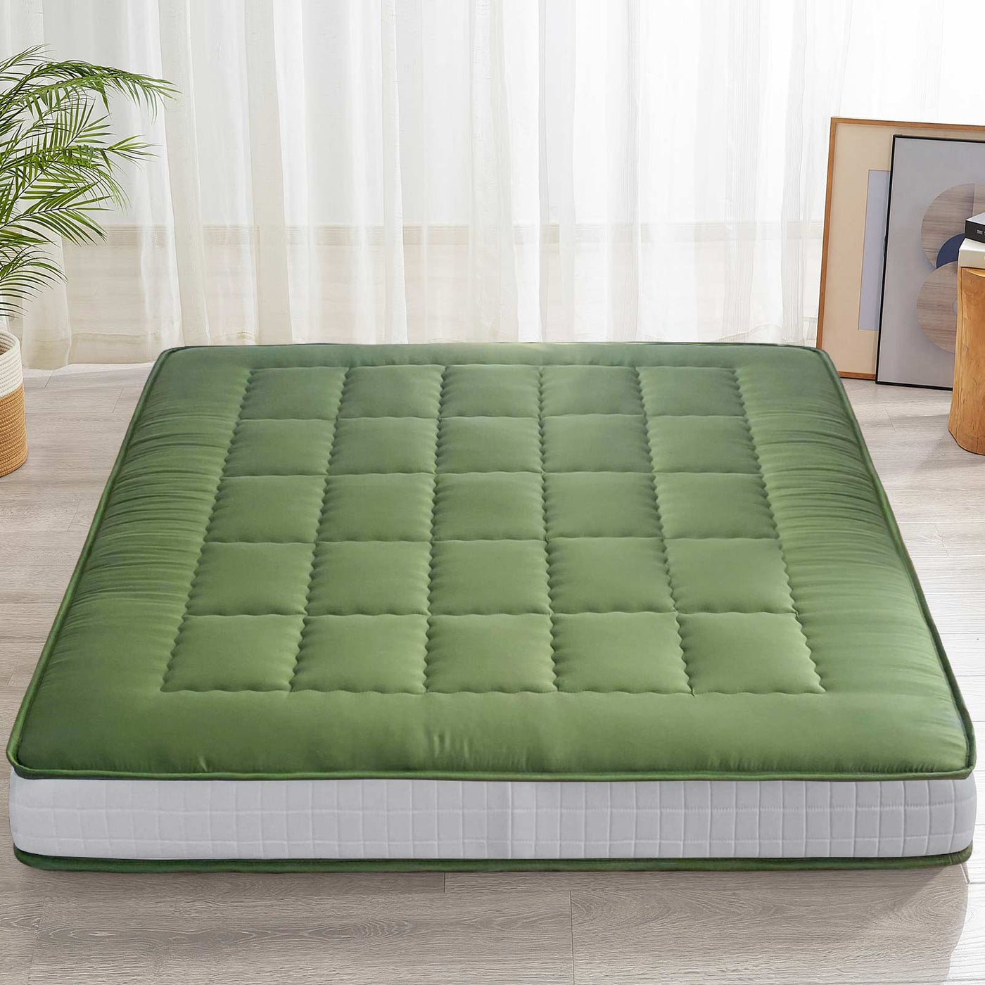 MAXYOYO 6" Extra Thick Japanese Futon Mattress with Rectangle Quilted, Stylish Floor Bed For Family, Green