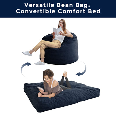MAXYOYO 4ft Convertible Bean Bag Bed, Corduroy Huge Bean Bag Bed Full, Navy