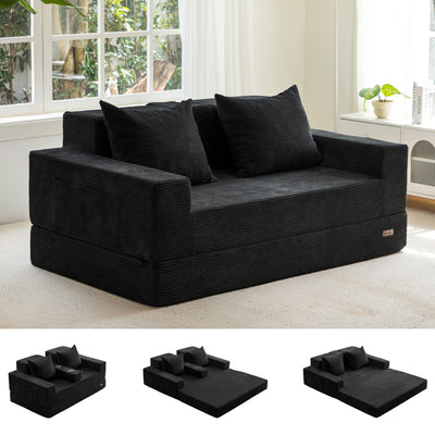 MAXYOYO Loveseat Sofa Bed, 4 in 1 Foldable Floor Sofa Couch in A Box with 2 Cup Holders, Convertible Boneless Couch Folding Recliner Sleeper Chair for Living Room, No Assembly Required