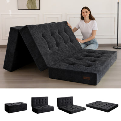 MAXYOYO Tri-Fold Mattress, 6 Inch Tufted Folding Mattress with Chenille Fabric, Portable Queen Size Floor Guest Mat for Adults, Foldable Topper for Camping