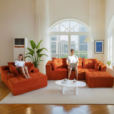 MAXYOYO Modular Sectional Sofa Couch and Chaise Lounge, L Shaped Modern Cloud Couch with Ottoman, Sofa in A Box, Tufted 6-Seat Boneless Sleeper Chair for Living Room, No Assembly Required
