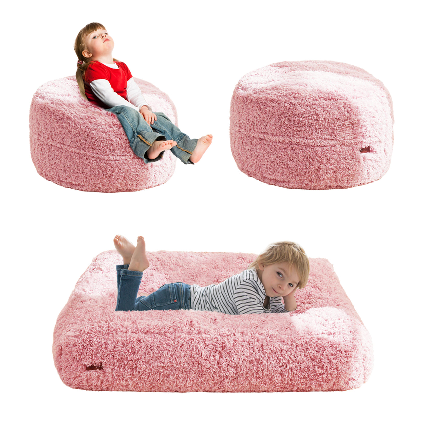 MAXYOYO Bean Bag Chair Bed for Kids, Plush Convertible Bean Bag Folds from Chair to Floor Mattress, Pink
