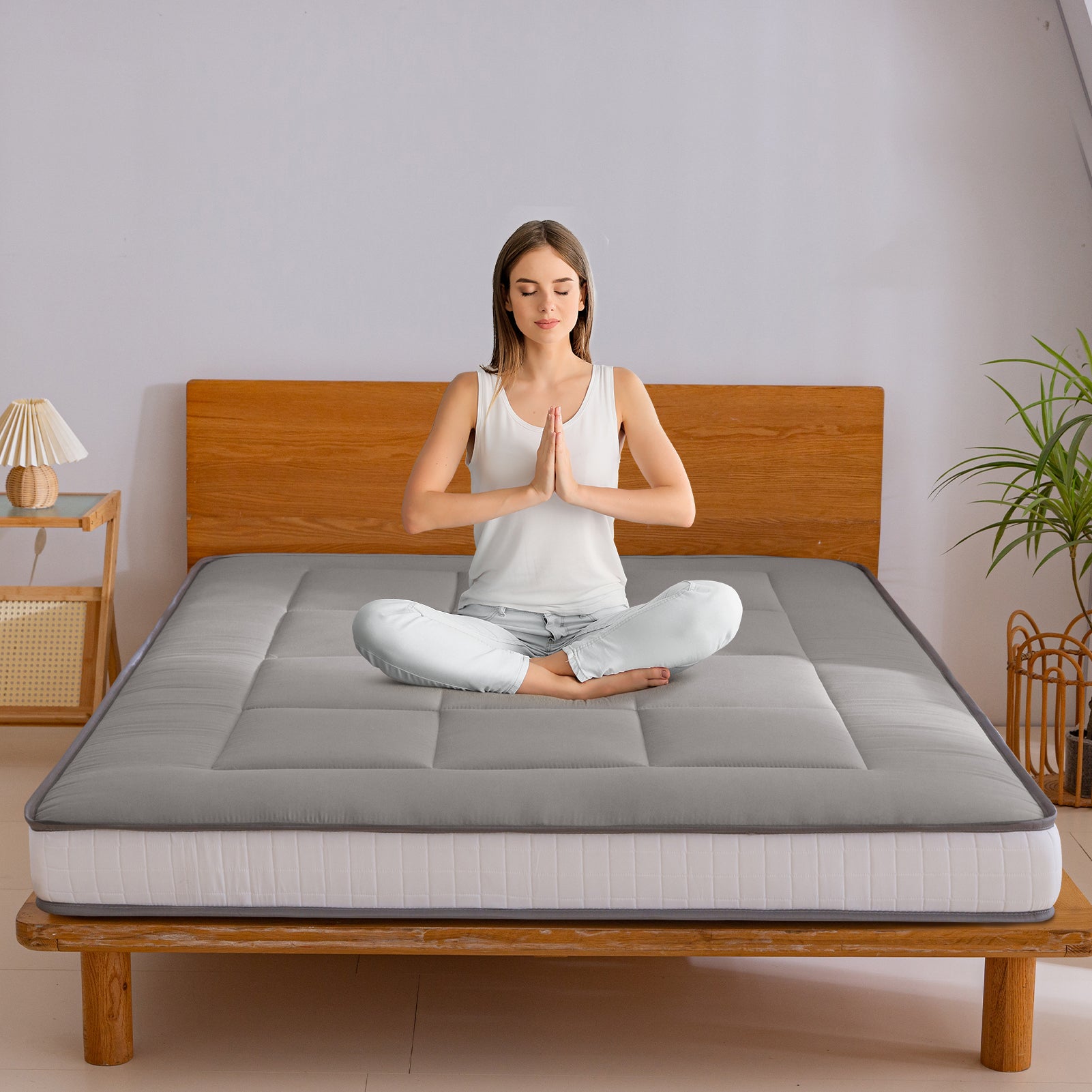 MAXYOYO 6" Extra Thick Floor Futon Mattress, Square Quilting, Dark Gre Maxyoyo