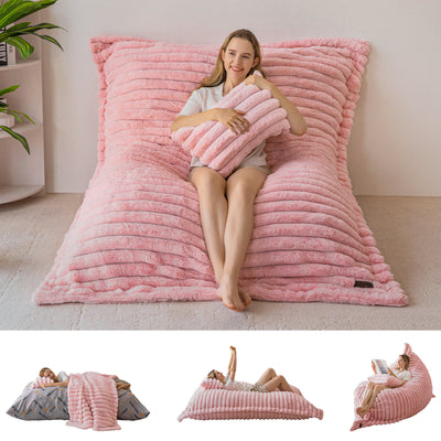 MAXYOYO Giant Bean Bag Chair with Pillow, 3 in 1 Convertible Bean Bag Bed for Adults with Washable Cover, Removable Floor Cushion Stuffed Floor Lounger for Living Room Bedroom