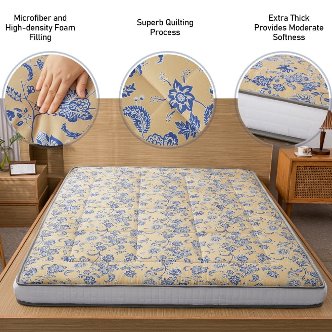 MAXYOYO 6" Extra Thick Floor Futon Mattress, Blue Floral Paisley Pattern Mattress