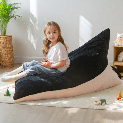 MAXYOYO Kids Bean Bag Chair - 2-Tone Handle Design, High-Density Foam Floor Lounger, Black & White