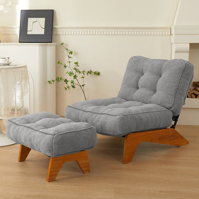MAXYOYO Adjustable Accent Chair with Ottoman, Boucle Tufted Lounge Chair Set, Grey