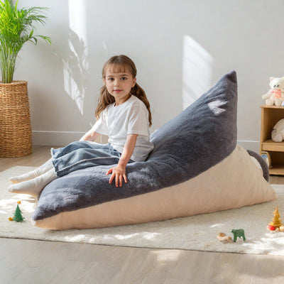 MAXYOYO Kids Bean Bag Chair - 2-Tone Handle Design, High-Density Foam Floor Lounger, Grey & White