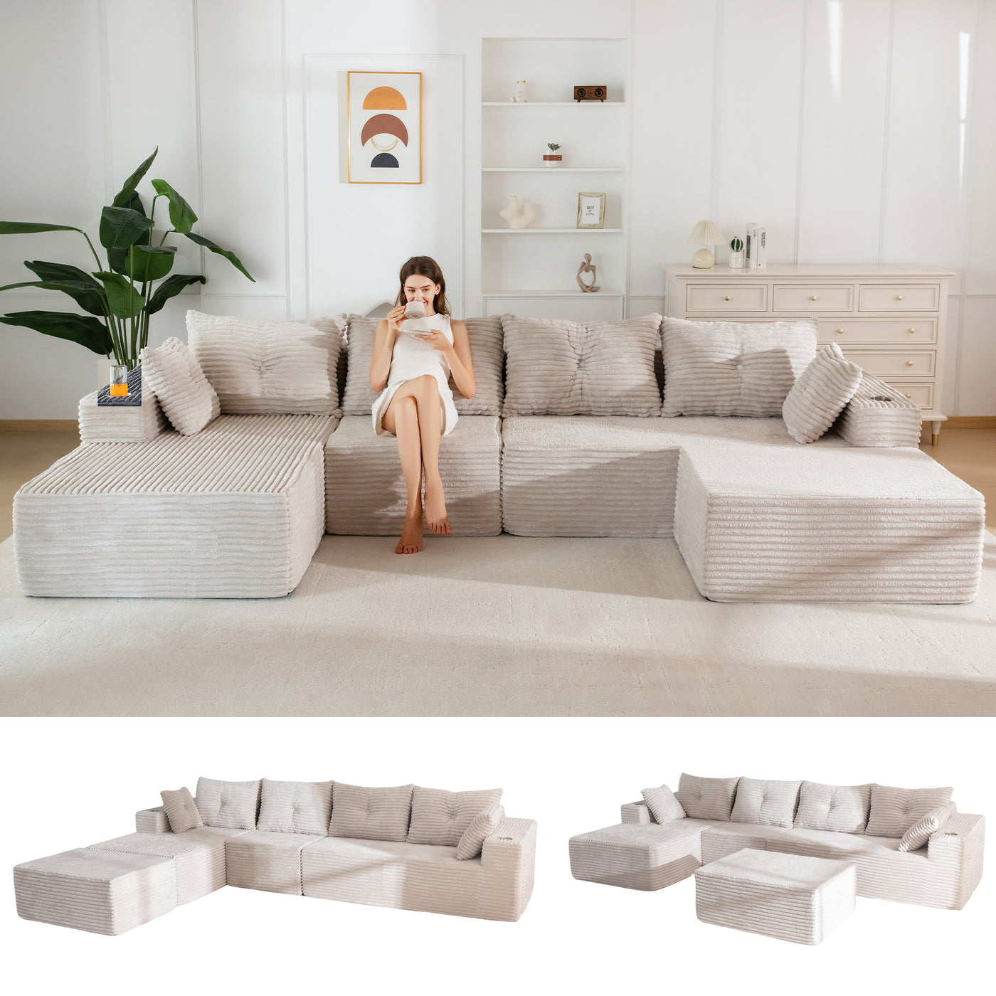 MAXYOYO 104" U-Shaped Modular Sectional Couch, Modern Boneless Couch for Living Room, Sofa in A Box, Oversized Sofa Sleeper with Deep Seat, No Assembly Required
