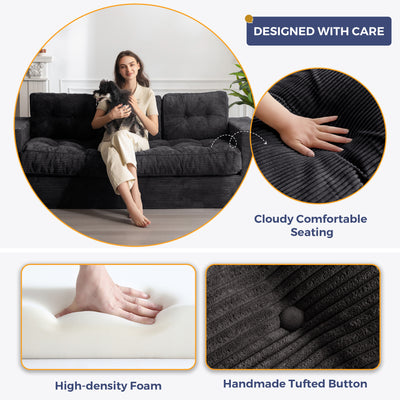 MAXYOYO 3 Seater Couch for Living Room, Boneless Couch with Tufted Cushion & Backrest, Upholstered Floor Sofa with Armrests, Sofa in A Box, No Assembly Required