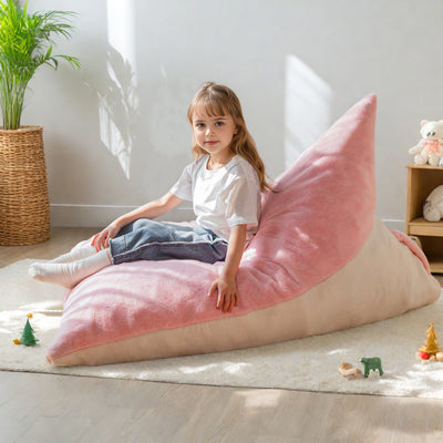MAXYOYO Kids Bean Bag Chair - 2-Tone Handle Design, High-Density Foam Floor Lounger, Pink & White
